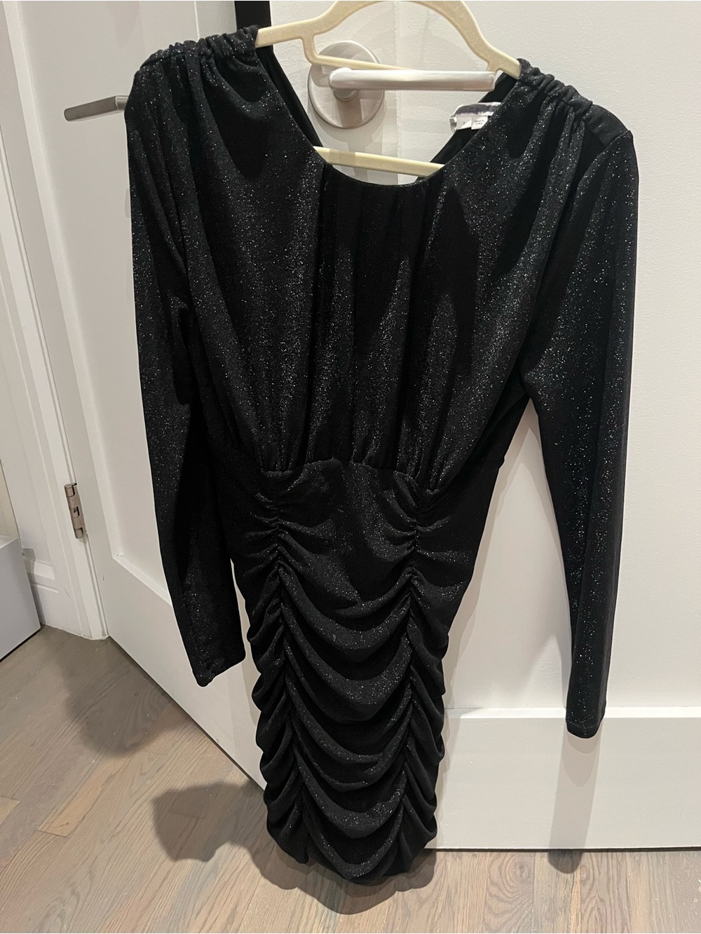 Veronica Beard Black Sparkle Ruched Mini Dress
